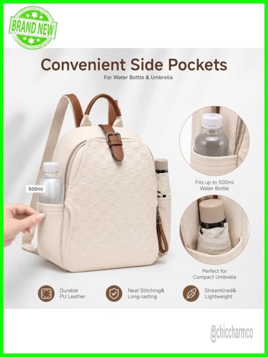 Plaid PU Leather Small Backpack Purse Women\'s Lightweight School Shoulder main image 2